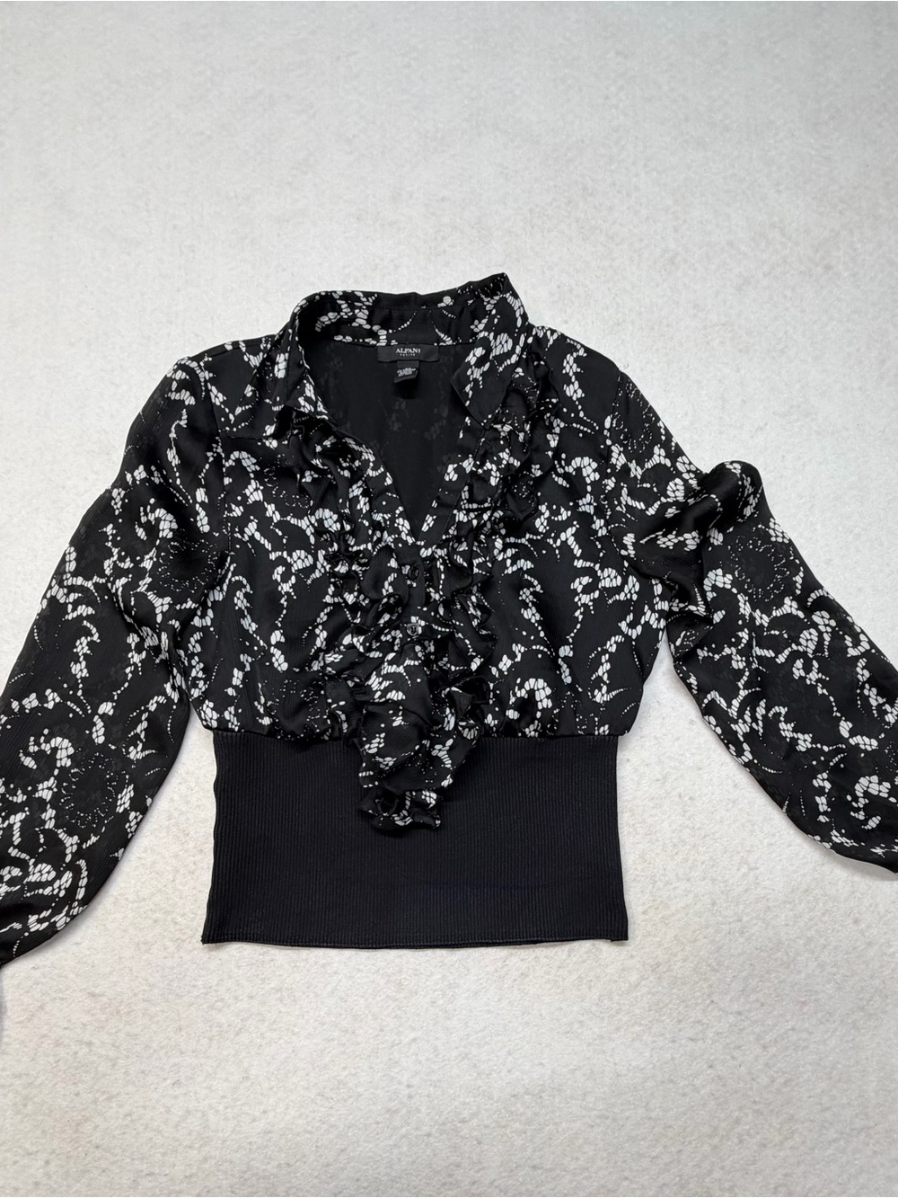 Alfani Whimsigoth Floral Ruffle Blouse Sheer Long Sleeve Corset Waist Top Petite